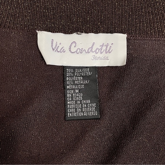 Via Condotti Crew Neck Cardigan Brown with Gold Metallic Flecks Size Medium - Picture 10 of 11